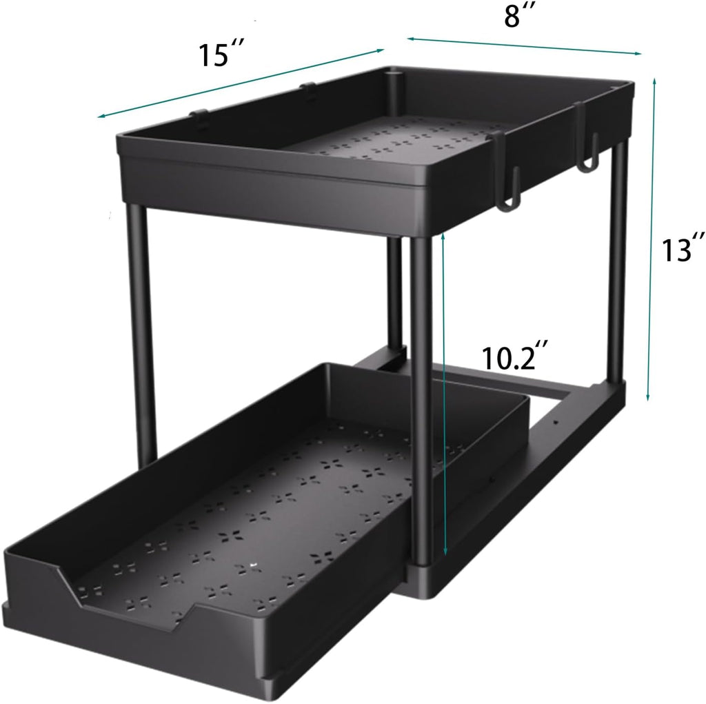 Maximize Your Space with Our 2-Tier Under Sink Organizer - Stylish Black Sliding Drawer Storage Baskets for Bathroom and Kitchen