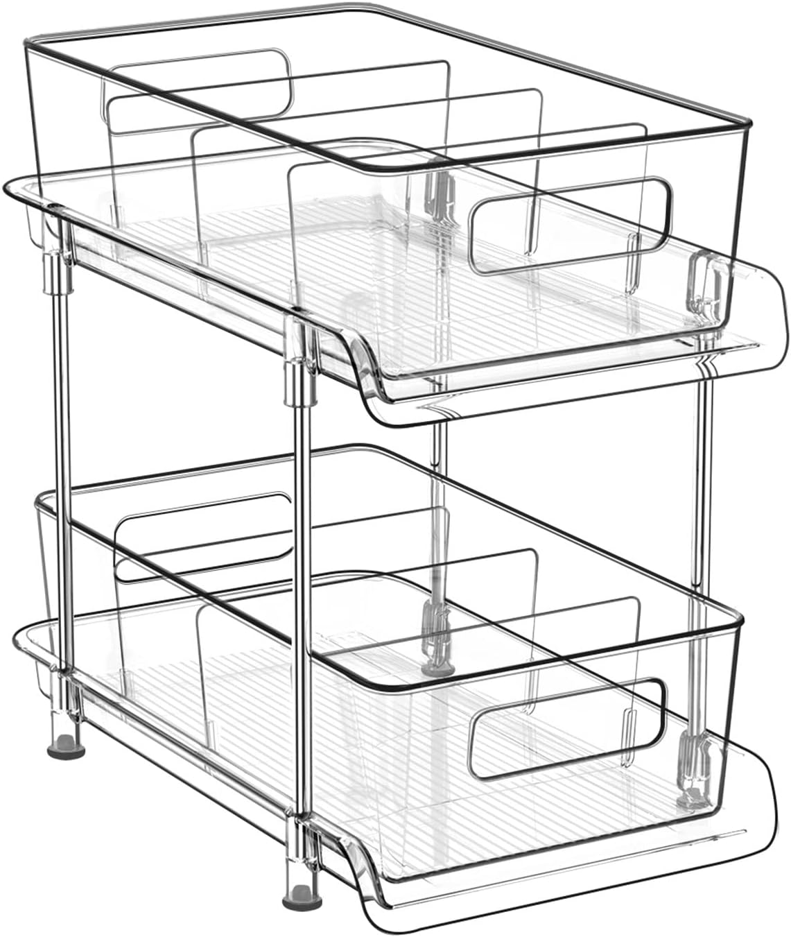 Versatile 2-Tier Clear Bathroom & Kitchen Organizer with Removable Dividers - Perfect for Under Sink and Pantry Storage