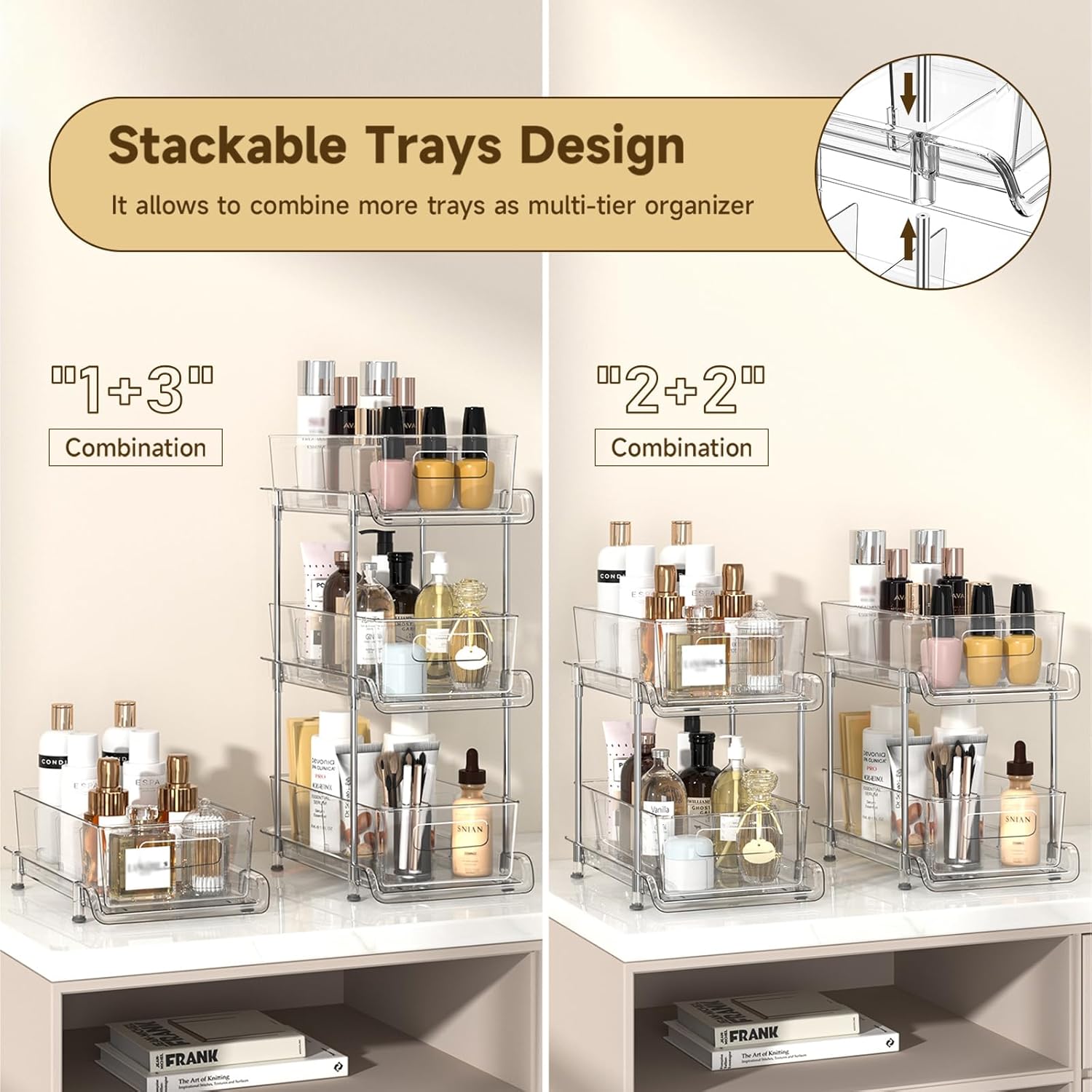 Versatile 2-Tier Clear Bathroom & Kitchen Organizer with Removable Dividers - Perfect for Under Sink and Pantry Storage