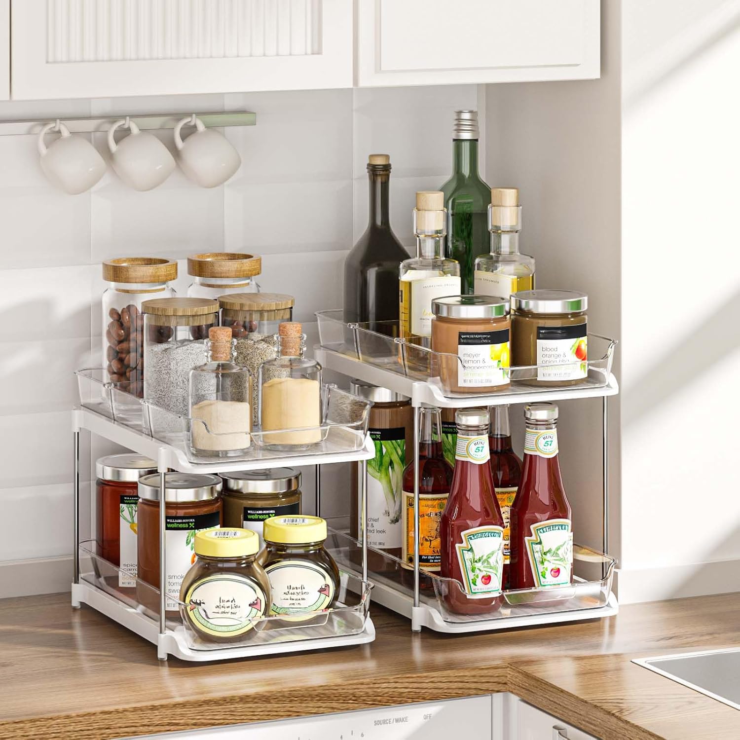 Transform Your Space with the 2-Tier Multi-Purpose Under Sink Organizers - Stackable and Versatile Storage Solution for Kitchen and Bathroom - 2 Pack in Sleek White