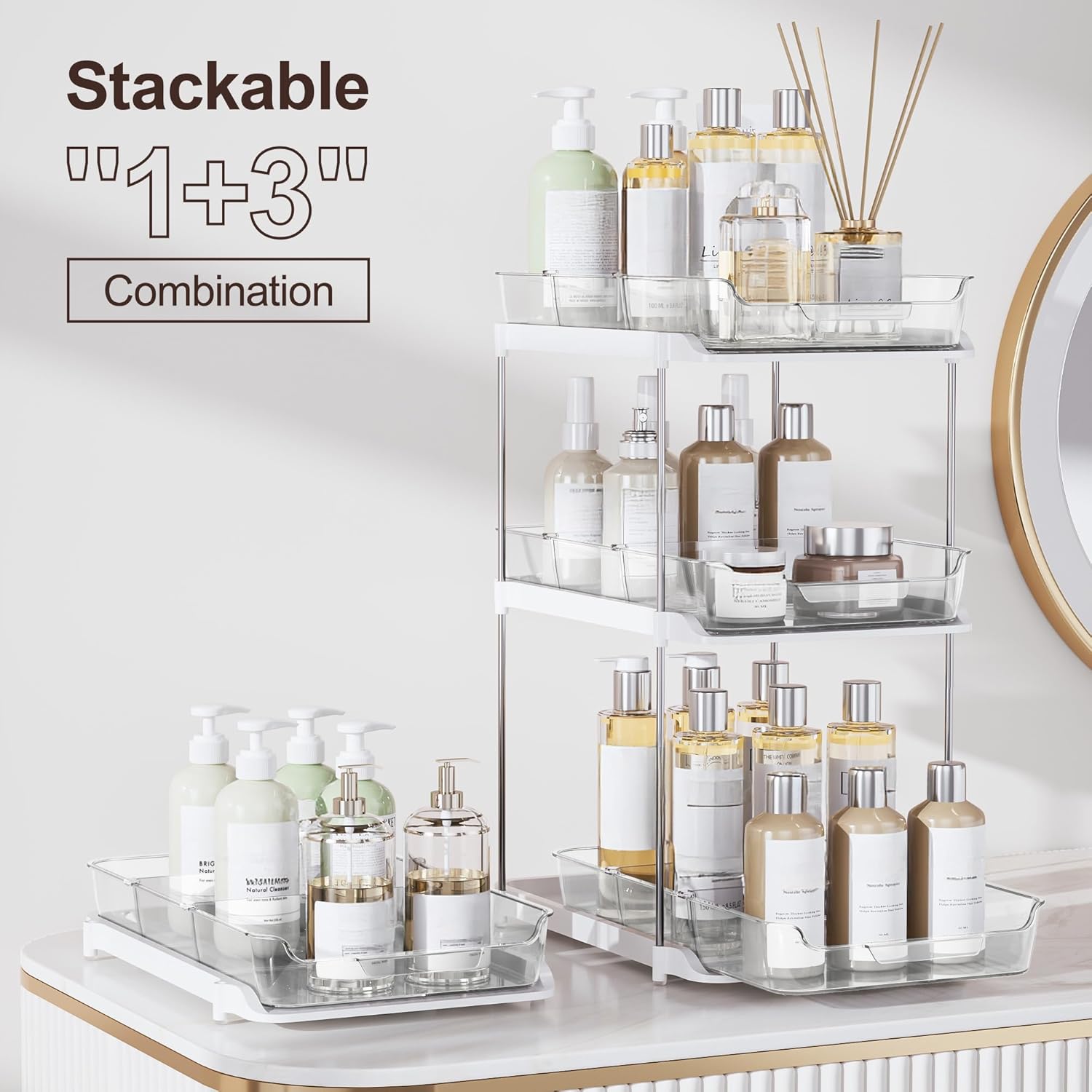 Transform Your Space with the 2-Tier Multi-Purpose Under Sink Organizers - Stackable and Versatile Storage Solution for Kitchen and Bathroom - 2 Pack in Sleek White
