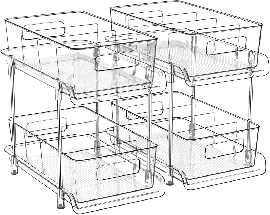 Versatile 2-Tier Clear Bathroom & Kitchen Organizer with Removable Dividers - Perfect for Under Sink and Pantry Storage