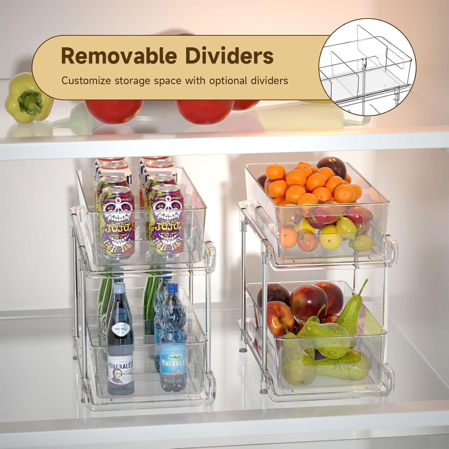 Versatile 2-Tier Clear Bathroom & Kitchen Organizer with Removable Dividers - Perfect for Under Sink and Pantry Storage
