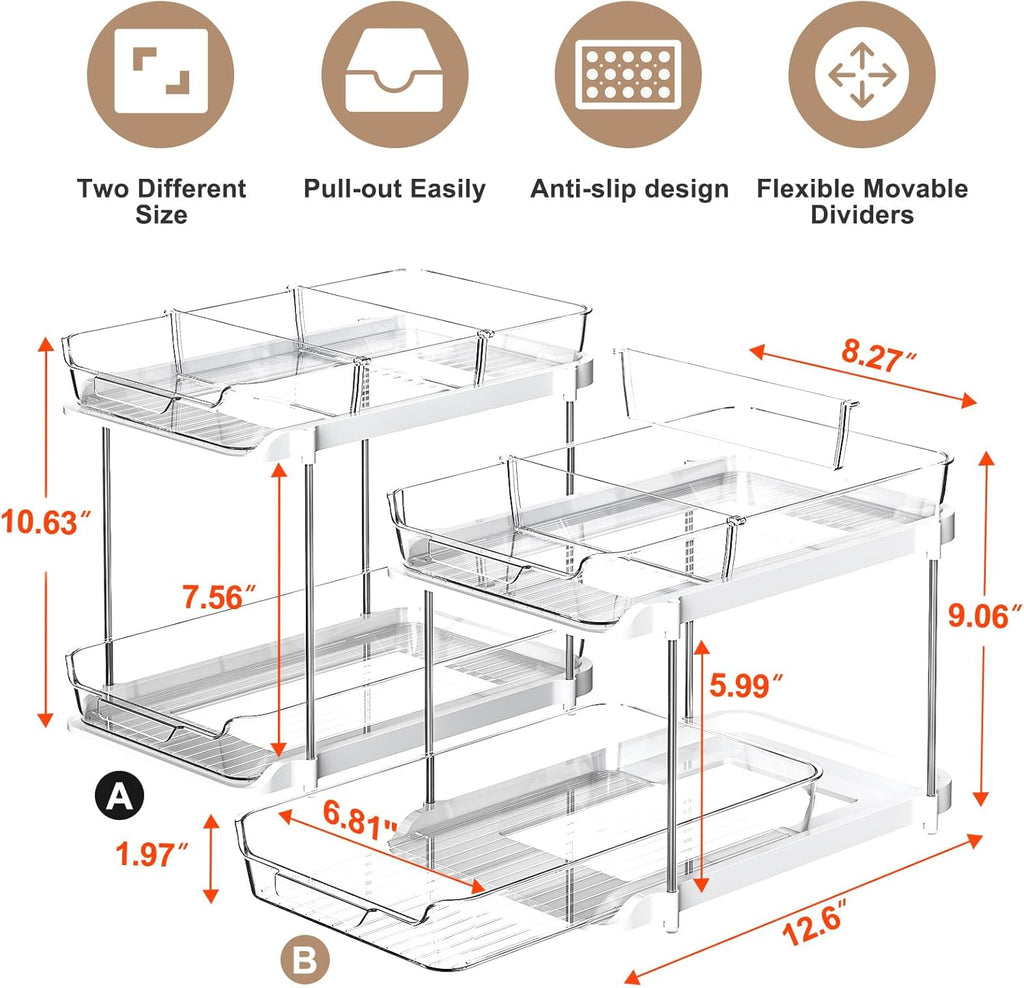Transform Your Space with the 2-Tier Multi-Purpose Under Sink Organizers - Stackable and Versatile Storage Solution for Kitchen and Bathroom - 2 Pack in Sleek White