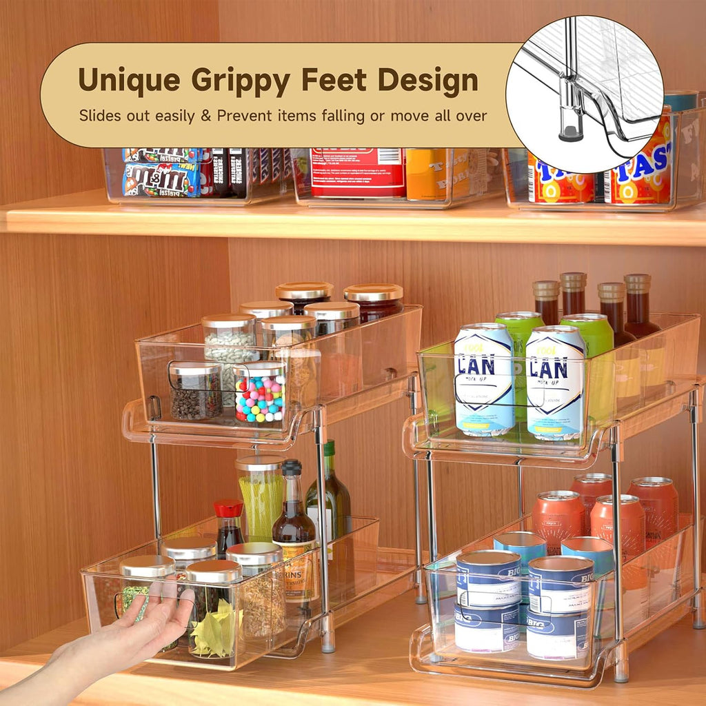Versatile 2-Tier Clear Bathroom & Kitchen Organizer with Removable Dividers - Perfect for Under Sink and Pantry Storage