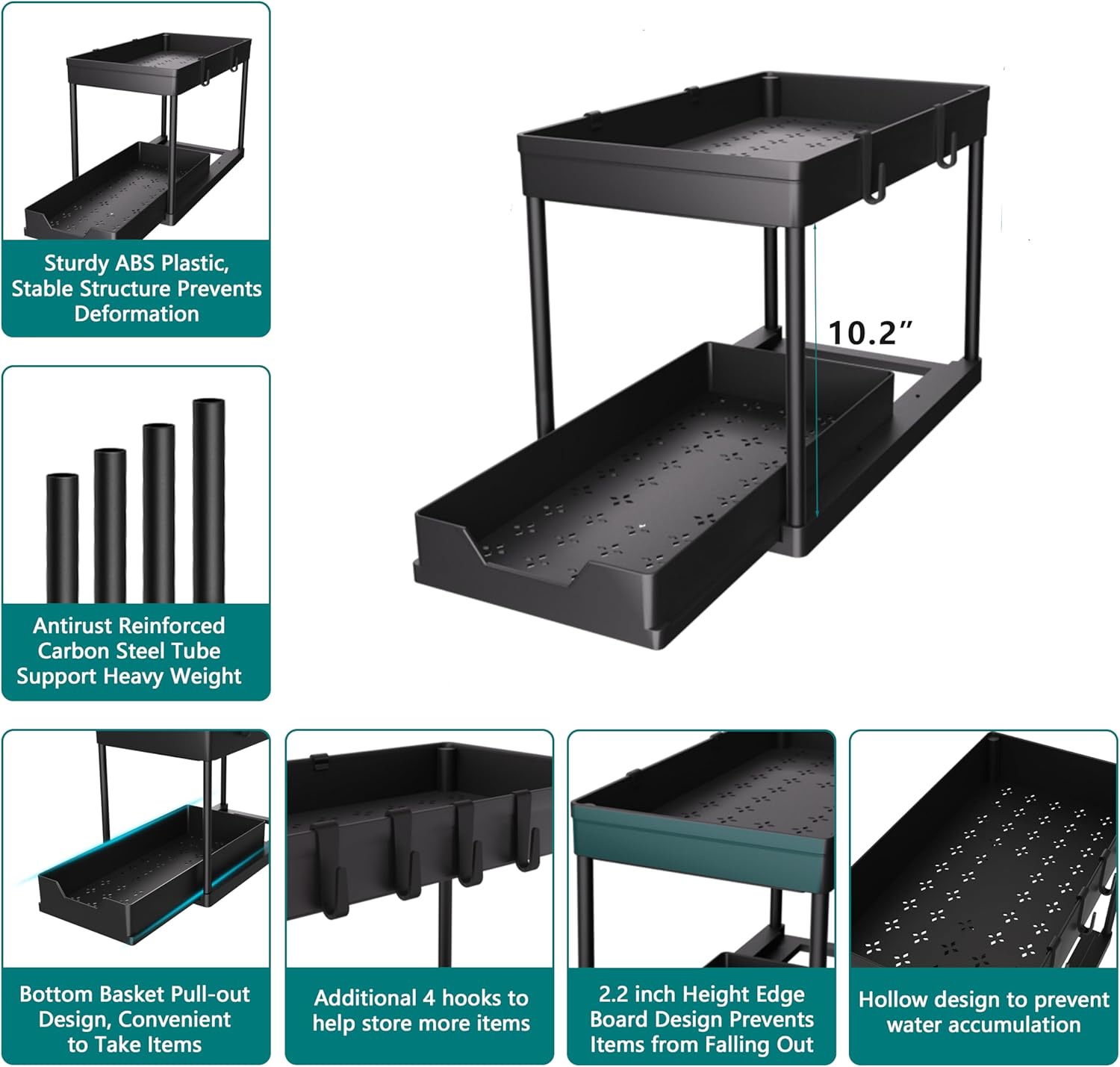 Maximize Your Space with Our 2-Tier Under Sink Organizer - Stylish Black Sliding Drawer Storage Baskets for Bathroom and Kitchen