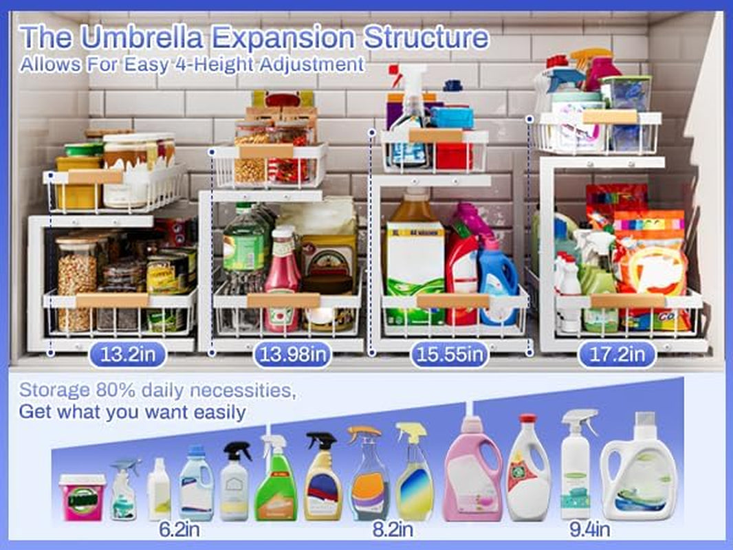 Maximize Your Space with Our Expandable Under Sink Organizer - 2 Tier White Storage Solution