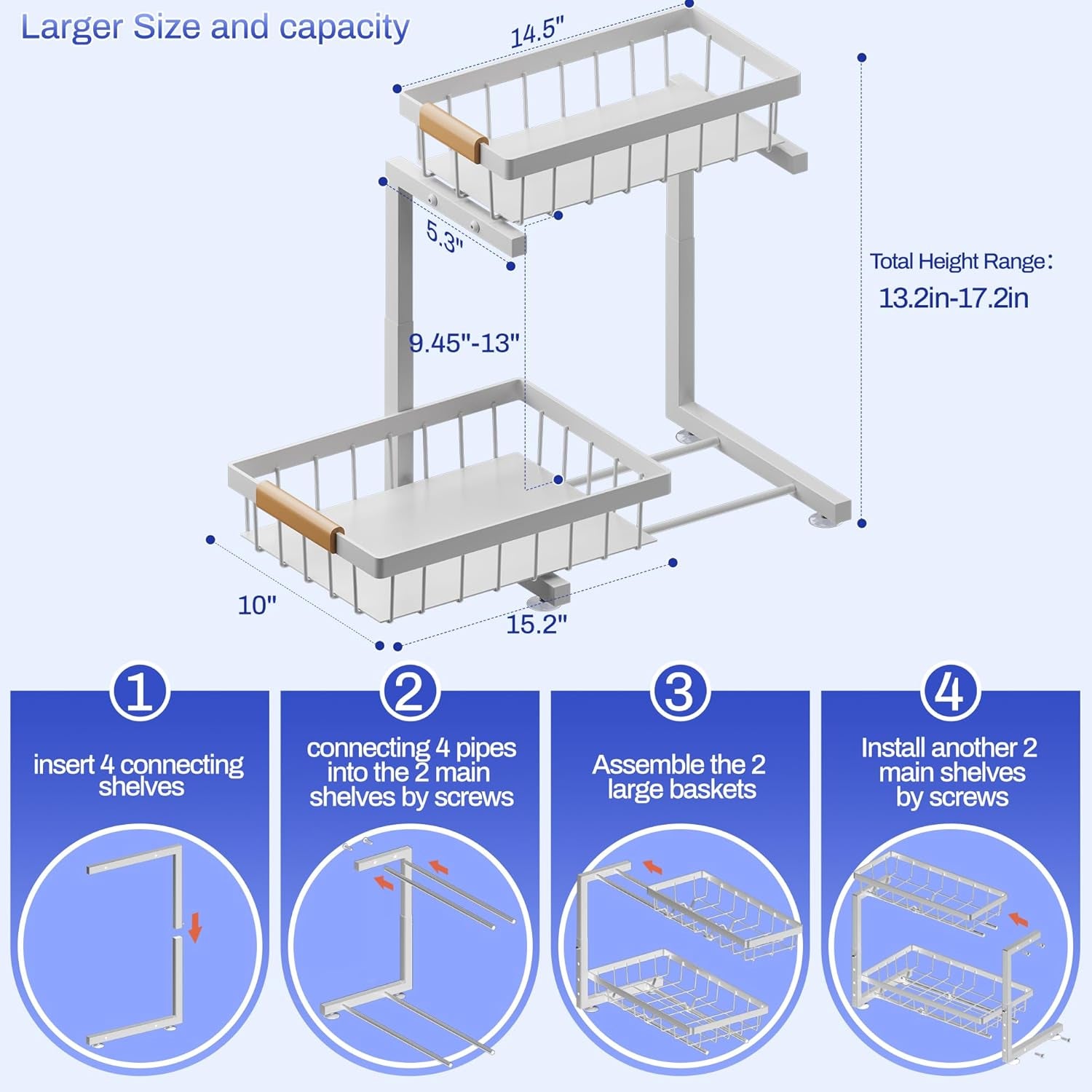 Maximize Your Space with Our Expandable Under Sink Organizer - 2 Tier White Storage Solution