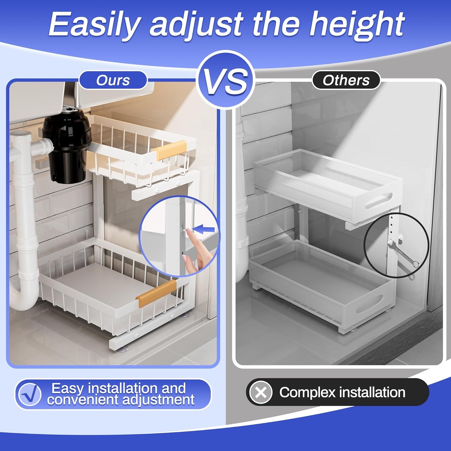 Maximize Your Space with Our Expandable Under Sink Organizer - 2 Tier White Storage Solution